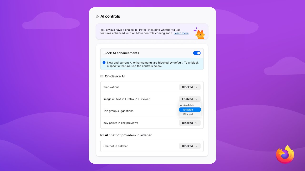 Firefox Introduz Botões para Desativar Recursos de IA