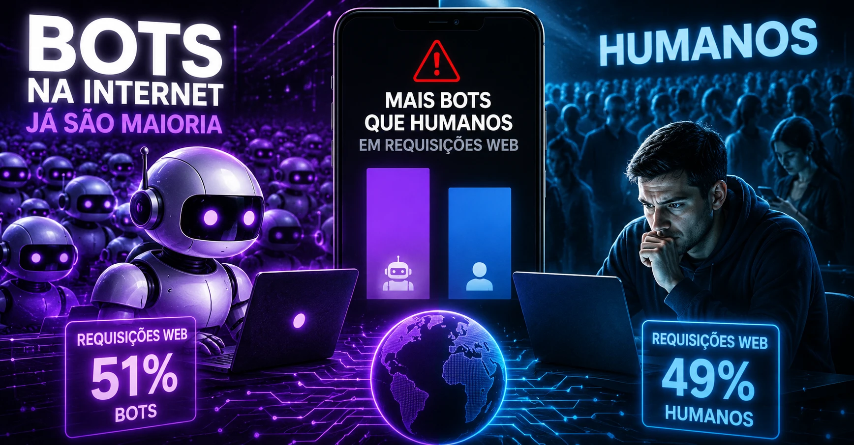 Humanos viram minoria: bots dominam 57,5% do tráfego online