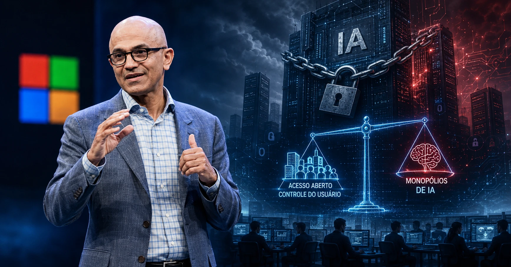 CEO da Microsoft alerta que monopólios de IA podem ameaçar o futuro da tecnologia